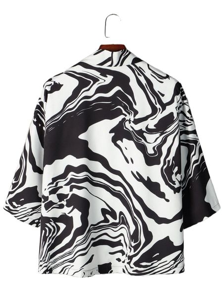 

men allover print drop shoulder kimono without tee 19cz#, White;black