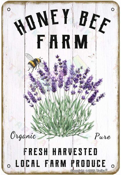 

honey bee farm lavender flower for home,room,farmhouse,shop,club,garden metal vintage tin sign wall decoration 12x8 inches