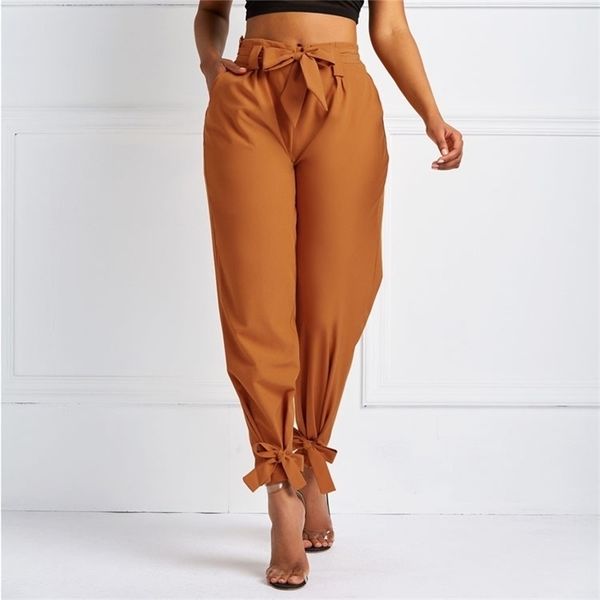 

women summer harem pants with waist belt bowtie solid trousers ladies casual fashion middle waist girls street fashion clothing y200418, Black;white