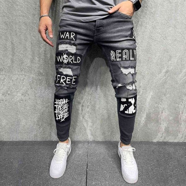 

men's jeans style taped embroidery men's jeans slim straight casual black trousers f6sr, Blue