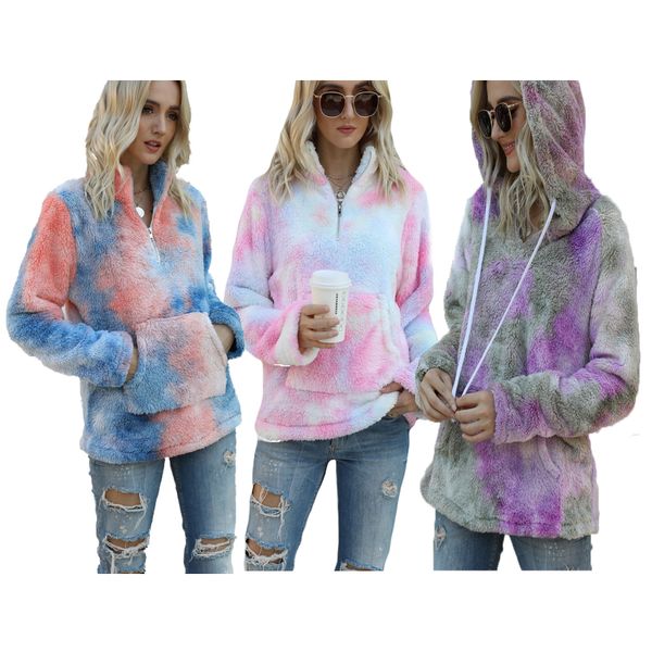 

women's pullover 1/4 tie dye sherpa sweater, White;black