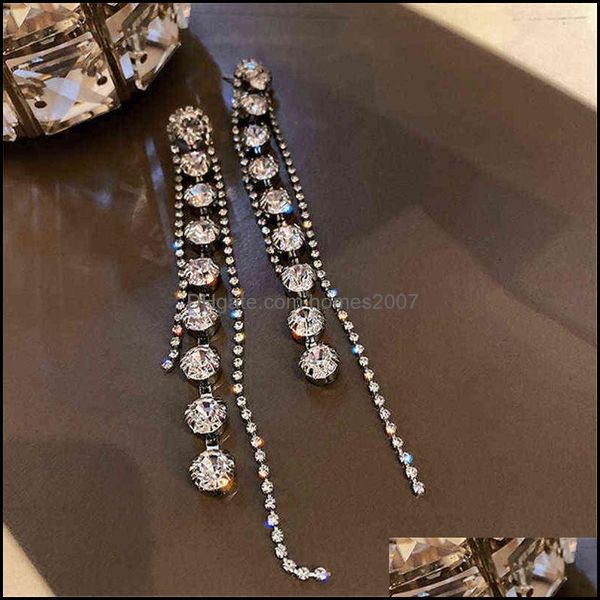 

nxy earrings charm long tassel crystal drop for women bijoux geometric rhinestone statement jewelry gifts 0209 delivery 2021 polya, Golden