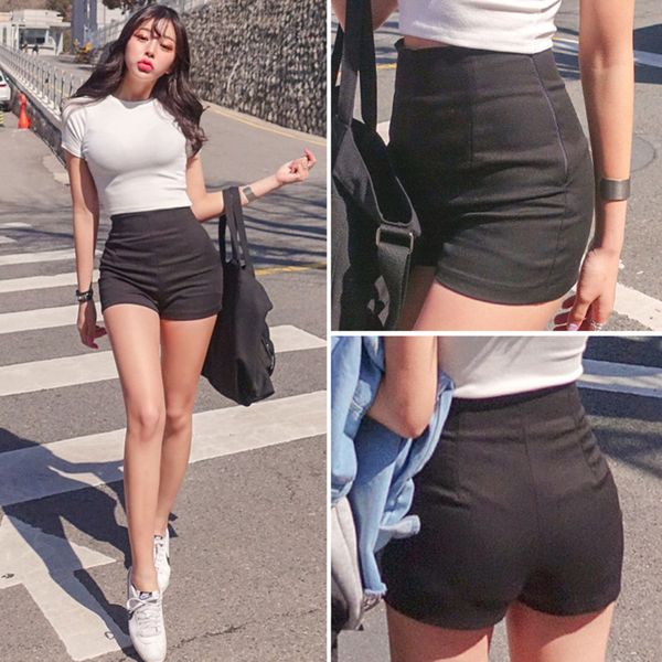 

fashion black shorts female slim slimming tight stretch cotton high waist tight white shorts female y200403, White;black