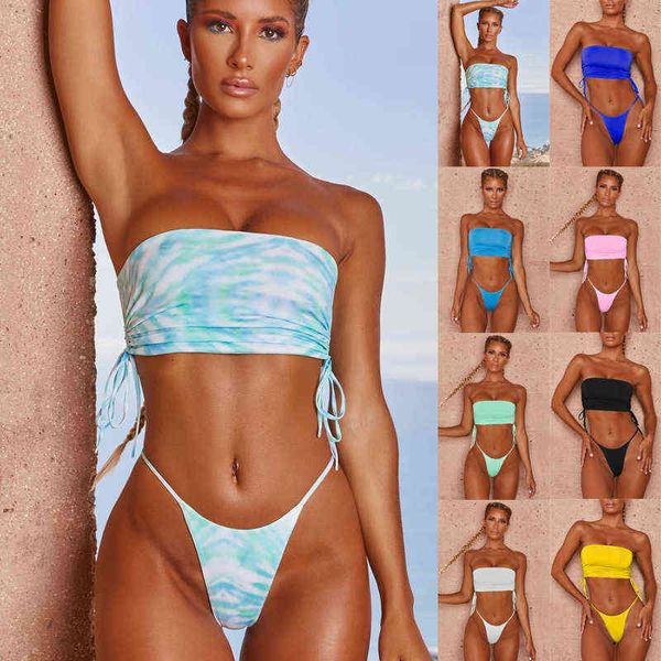 

bra bikini split swimsuit women's swimsuit bikini solid color tie dye, White;black