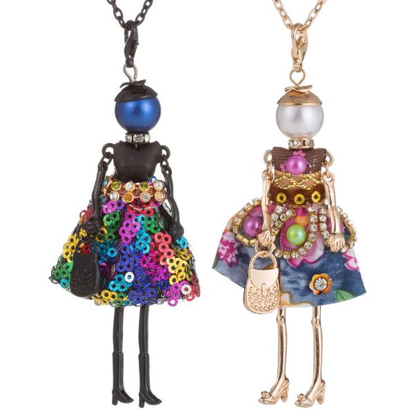 Anhänger Halsketten HOCOLE Handgemachte glänzende Pailletten Kleid Puppe Aussage Frauen Mode Kristall Legierung Lange Kette Mädchen Halskette