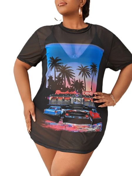 

plus tree & car pattern cover up n6sh#, Black