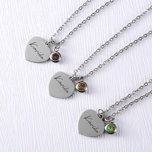 Colares pendentes personalizados nomes personalizados colar de jóias de birthstone em forma de coração para o dia do dia da mãe