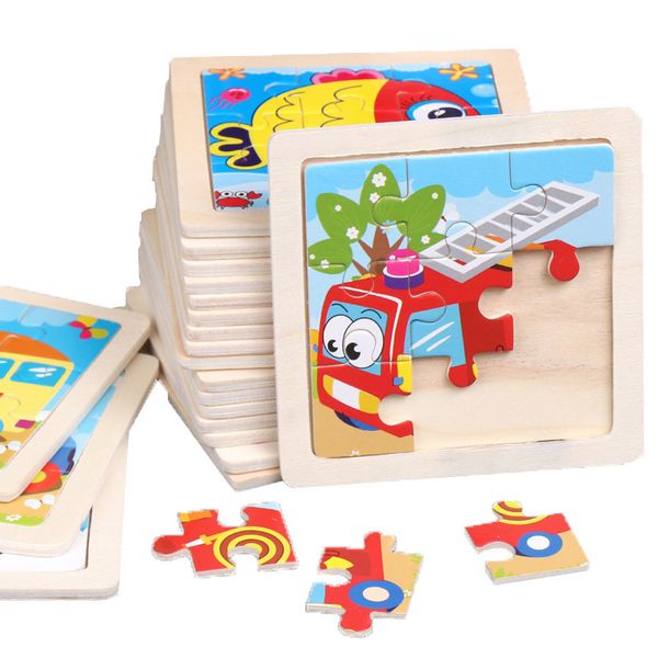 Cartoon 9pcs Crianças de madeira 3d Jigsaw Puzzle Baby Aprendizagem cognitiva Educação Toys for Child Intelligence Game Wood Toy 220608