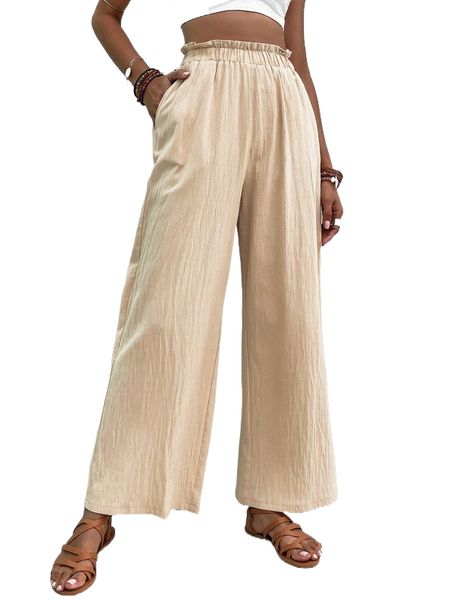 

paperbag waist textured wide leg pants j8qn#, Black;white