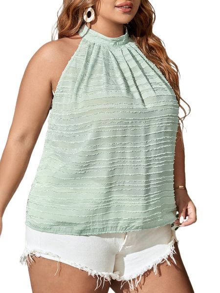 

plus fluffy plicated detail halter 724b#, Black