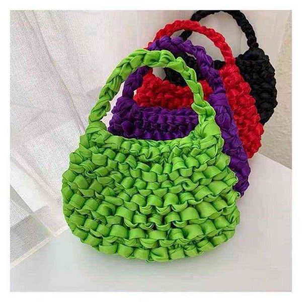 

summer ribbon hand-woven handbag for women silk weaving satin ribbon clutches evening bag simple handmade female mini tote