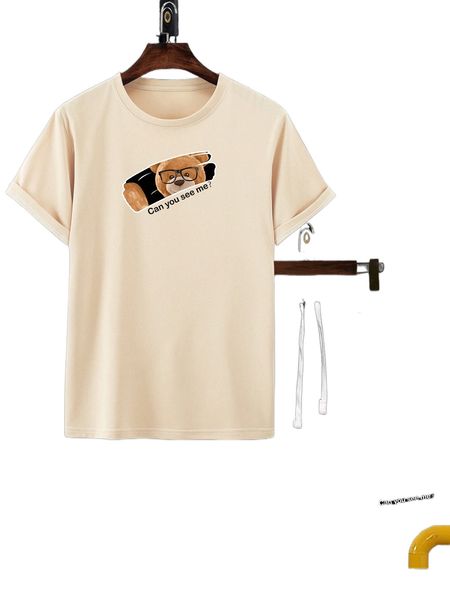 

men bear & slogan graphic tee & drawstring waist shorts n3ks#, Gray