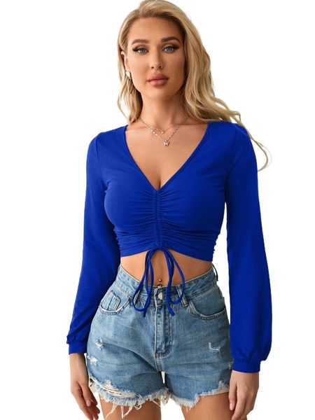 

drawstring front bishop sleeve tee u7w7#, White