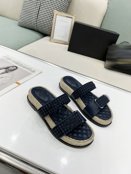 

espadrilles women sandals summer designer thick bottom woven slippers beach sandal vacation mesh patent calfskin shoes, Black