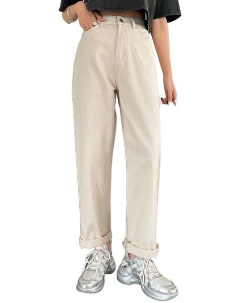 

dazy high waist geo patched pocket straight leg jeans y31c#, Blue