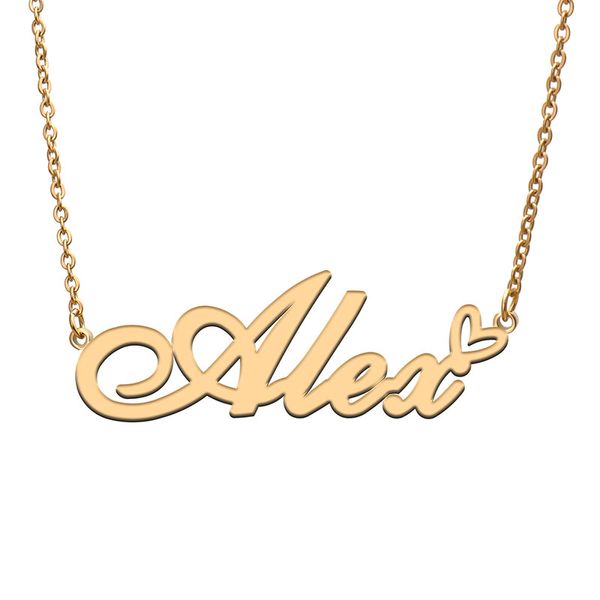 Alex Nome Colares for Women Love Heart Gold Nomeled Pingente Girl Girl Stainless Steel Namendicled Girlfated Birthday Christmas Declaração Jóia Presente