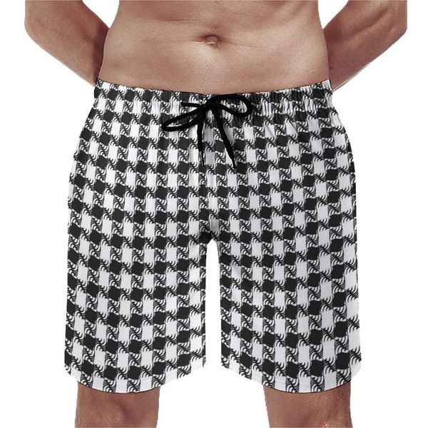 Мужские шорты абстрактная доска Houndstooth Black White Plaid Смешные короткие штаны Man Design Plus Size Swim Trunks's Giftmen