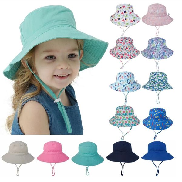 

summer baby sun hat boys cap children panama beach girls bucket hats cartoon infant caps uv protection 16 styles, Yellow