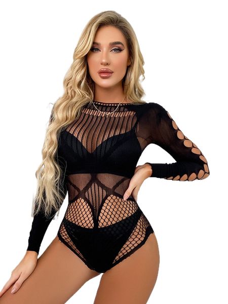 

contrast mesh cut out teddy bodysuit without liner p0ob#, Black;red