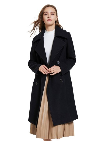 

miegofce slant pocket double breasted overcoat 87tf#, Black