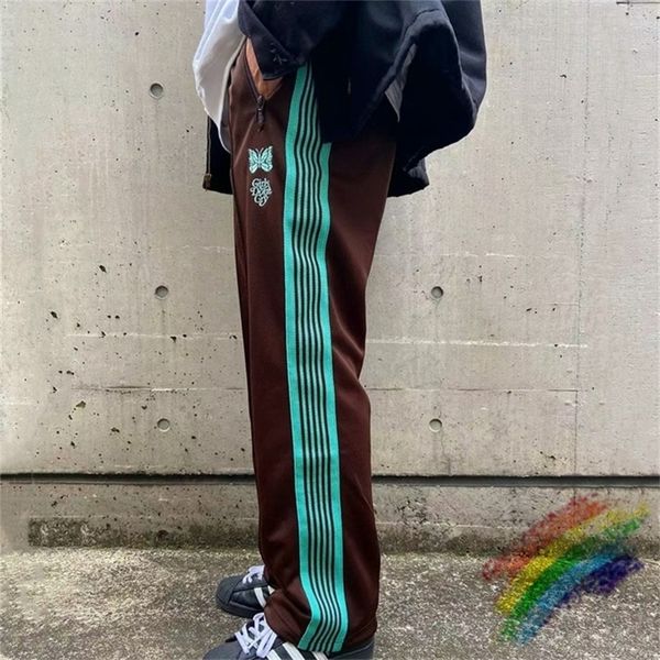 

men's pants girls dont cry awge needles sweatpants men women jogger side webbing striped trousers butterfly embroidery 220827, Black