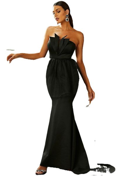 

missord contrast mesh mermaid hem tube formal dress 61yx#, Black;gray