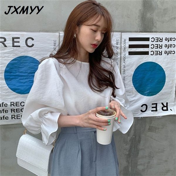 

spot to ins to south korea to restore ancient ways round collar loose horn sleeve shirt 210412, White