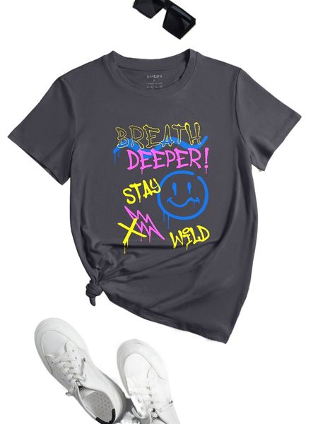 

cartoon & slogan graphic tee 46ui#, White