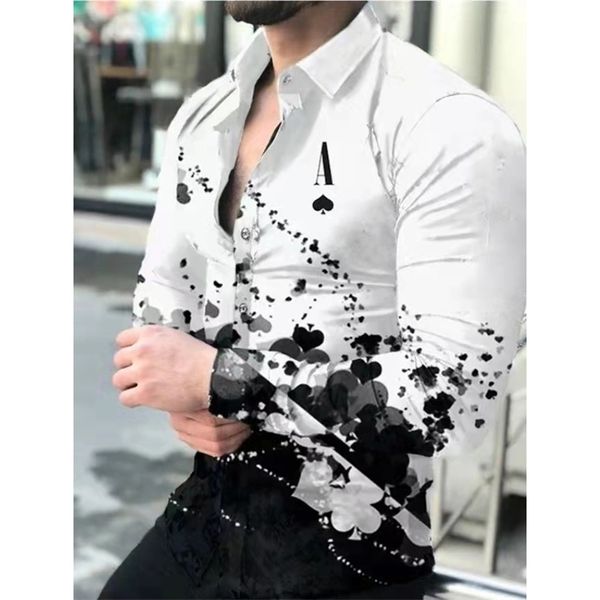 

fashion men shirts spring autumn long sleeve turn-down collar buttoned vintage shirt for mens casual printed streetwear 220323, White;black