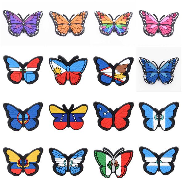 Hot Sell 1pcs Butterfly Icon Shoes Silicon Shoes Charms Cartoon Animal Croc Accessories Buckles Girls Girls Gifts Decoração de pulseira DIY