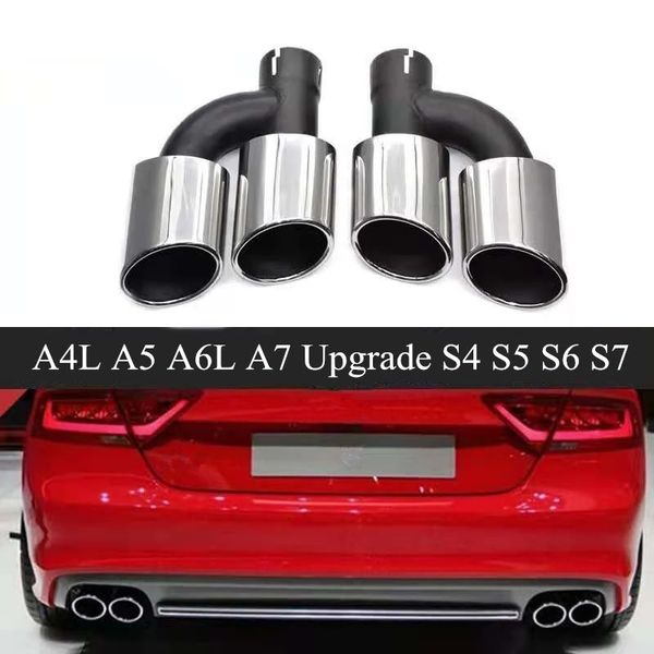 

2pcs car silver muffler tip h shape double exit exhaust pipe for audi a4l a5 a6l a7 upgraded version s4 s5 s6 s7 stainless tail pipe