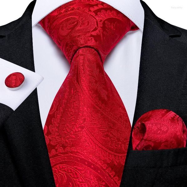 Fliegen Weihnachten Seide Paisley Krawatte Set Luxus Rot Hochzeit Hals Einstecktuch Manschettenknöpfe Geschenk für Männer Großhandel Artikel Business Fier22