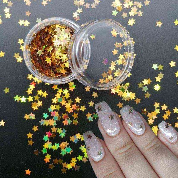 3mm Yıldız Şekli DIY Tırnak Glitter Pullu Madeni Pullu Lazer UV Jel Lehçe Nail Art Sequins Manikür Süslemeleri Y220408