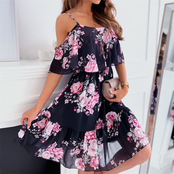 

woman strap floral print dress summer fashion off shoulder party mini es ladies casual boho beach vestidos 226014, Black;gray