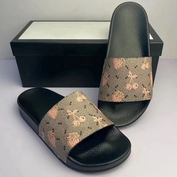 

36-48 mens slides designer womens slippers fashion sandal floral strawberry slipper leather rubber flats sandals summer beach shoes loafers, Black