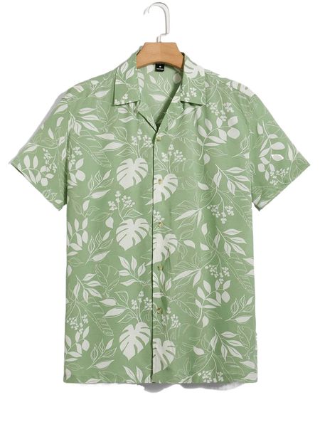 

men tropical print lapel neck shirt n6hh#, White;black