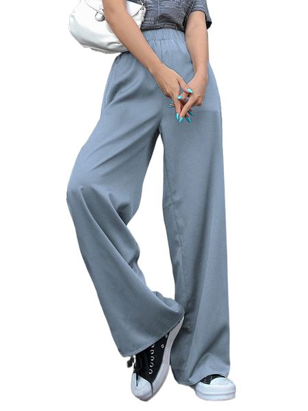 

dazy elastic waist wide leg pants u45w#, Black;white