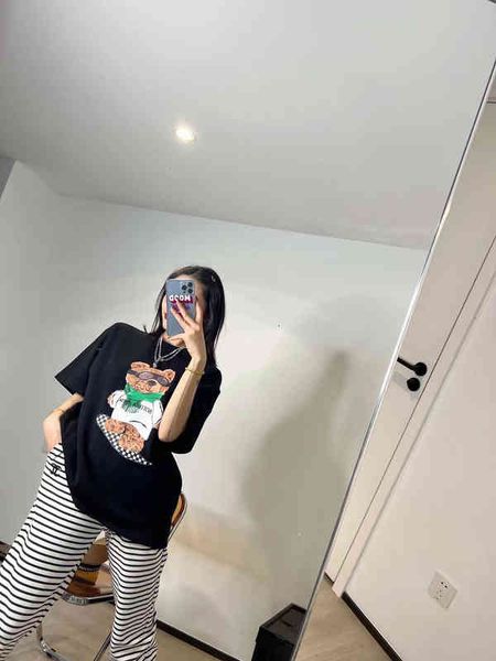 

women's t-shirt bv high street 2022 spring and summer products men's women's same letter bear print design loose cotton short, White