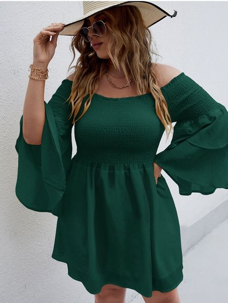 

plus bardot shirred layered flounce sleeve dress j9mh#, Black
