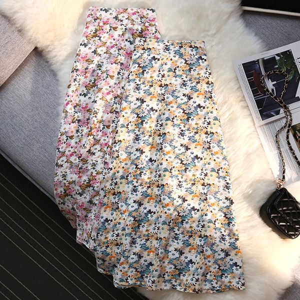 

skirts women's floral print long 2022 summer zippers high waisted mid skirt woman korean style a line beach femaleskirts, Black