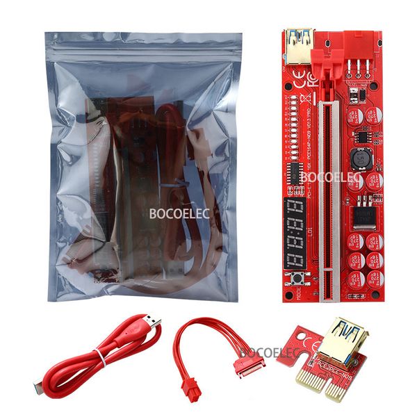 

10 pcs riser v013 pro pcie express adapter card with working temperature display 10 capacitor led mining graphics card cxtension video cable