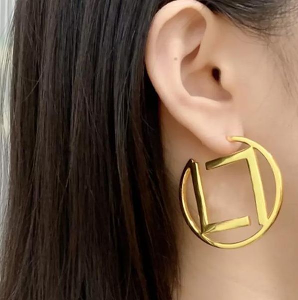 

fashion designer big hoop stud earrings aretes for women party wedding lovers gift jewelry engagement with box, Golden;silver