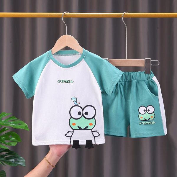 Completi di abbigliamento Completo estivo per ragazzi Tuta per bambini di moda T-shirt in puro cotone per cartoni animati Pantaloncini Abbigliamento per bambini Set di vestiti per bambini 1 2 3 4 5YAbbigliamento