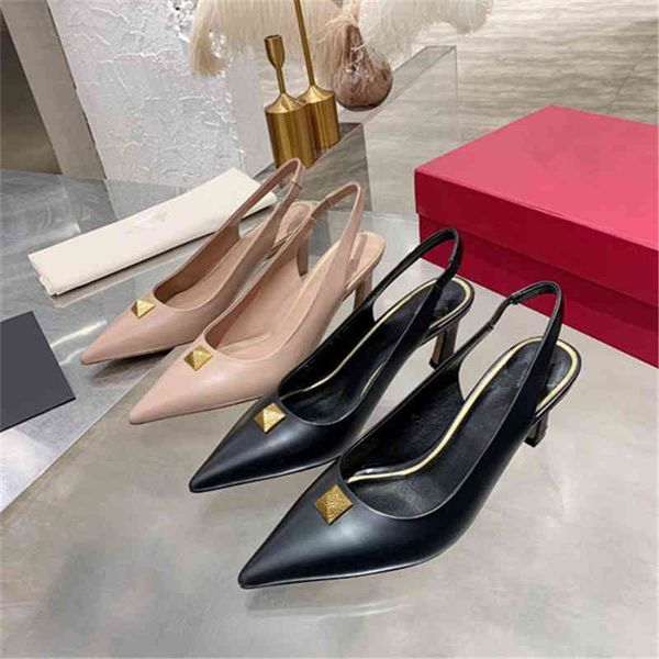 

high heeled baotou sandals women's 2022 new pointed rivet sling shoes wear muller outside, Black