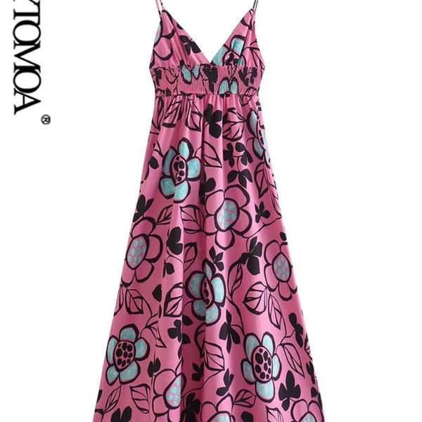 

women fashion printed smocked midi dress vintage backless thin straps female dresses vestidos mujer 220526, Black;gray