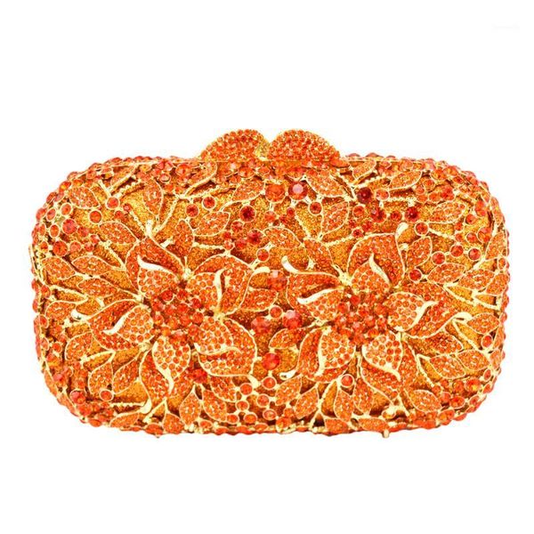 Оптом - цветочный узор вечерняя сумка голубой кристалл оранжевый муфты золотая алмазная вечеринка кошелек серебряный банкет 88165
