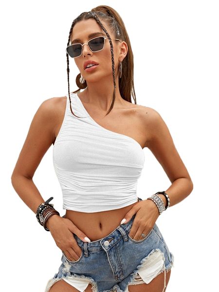 

one shoulder ruched crop n6xc#, White