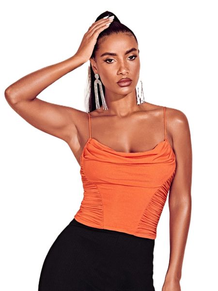 

bae draped collar ruched cami v905#, White