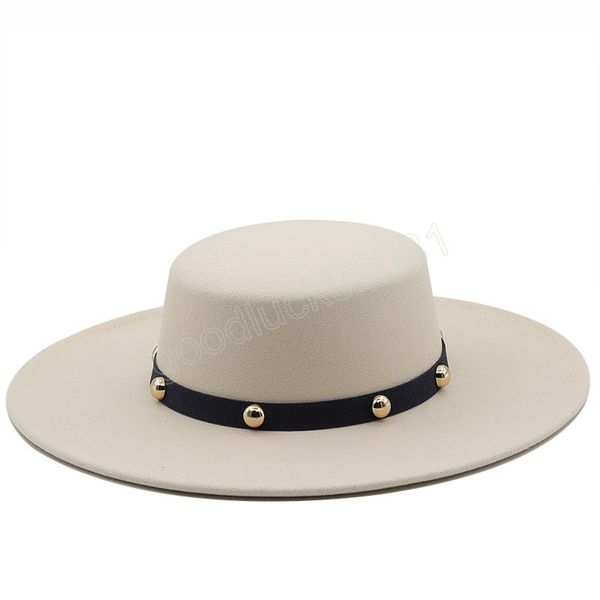 Cappello jazz a tesa larga 10 cm da donna Cappelli Fedora flat top Derby invernale Berretto in feltro beige Cappello da cerimonia formale da donna
