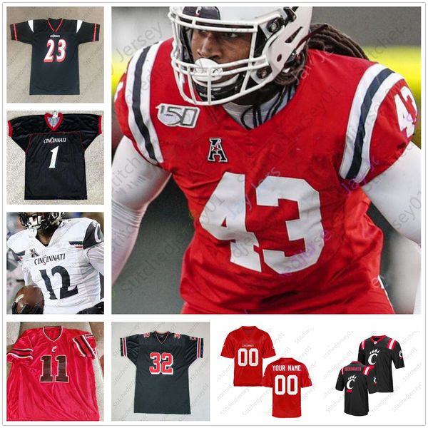 

ncaa cincinnati bearcats football jersey college gerrid doaks travis kelce michael warren ii josiah deguara tavion thomas mens women kids yo, Black